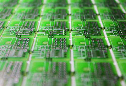 Closeup of electronic circuit board or PCB printed circuit board