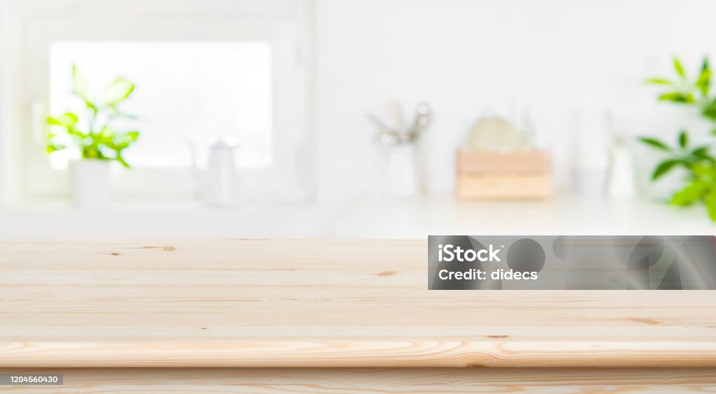 Blur Kitchen Interior Background With Table Top For Product Display Stock  Photo - Download Image Now - iStock