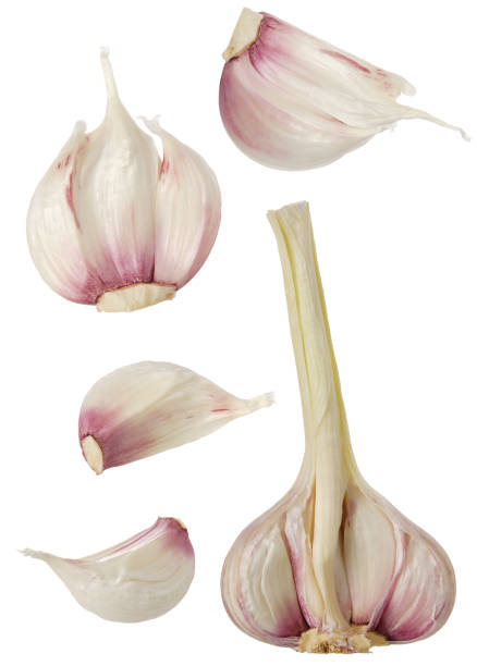 istock Whole garlic and slices isolated on white background 1204560572
