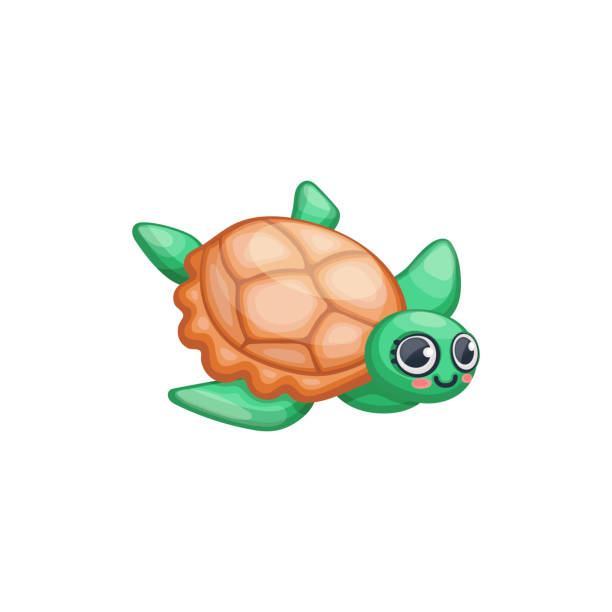 bildbanksillustrationer, clip art samt tecknat material och ikoner med söt tecknad sköldpadda isolerad på vit bakgrund - grönt och brunt marint djur - happy slowmotion