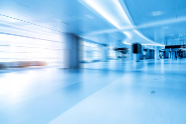 istock Blue style dynamic blur of the departure hall passage 1204564353