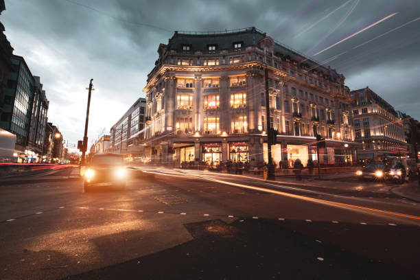 Oxfort Circus at dusk, London busiest traffic intersection