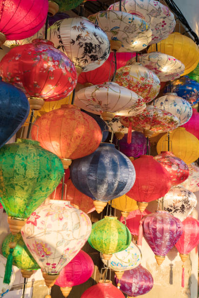 istock Colorful lanterns hang on the wall 1204566200