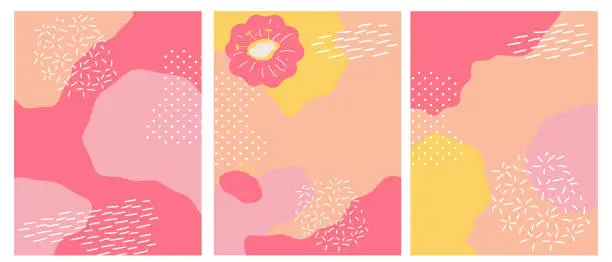 Vector illustration of Set pink doodle pattern. Geometric abstrakt pattern flowers.