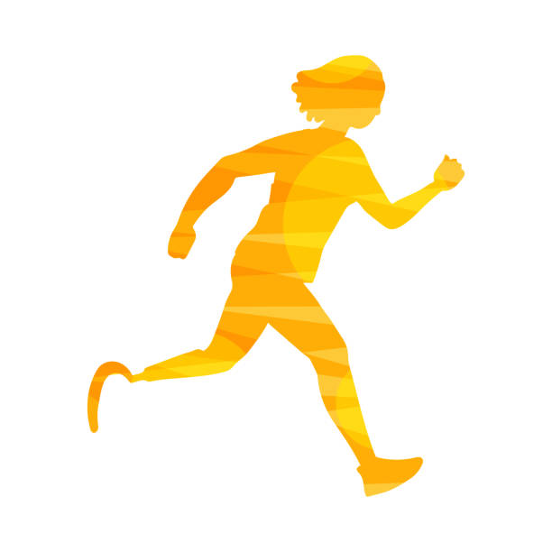 istock Yellow abstract running disabled woman silhouette vector illustration isolated. 1204568584