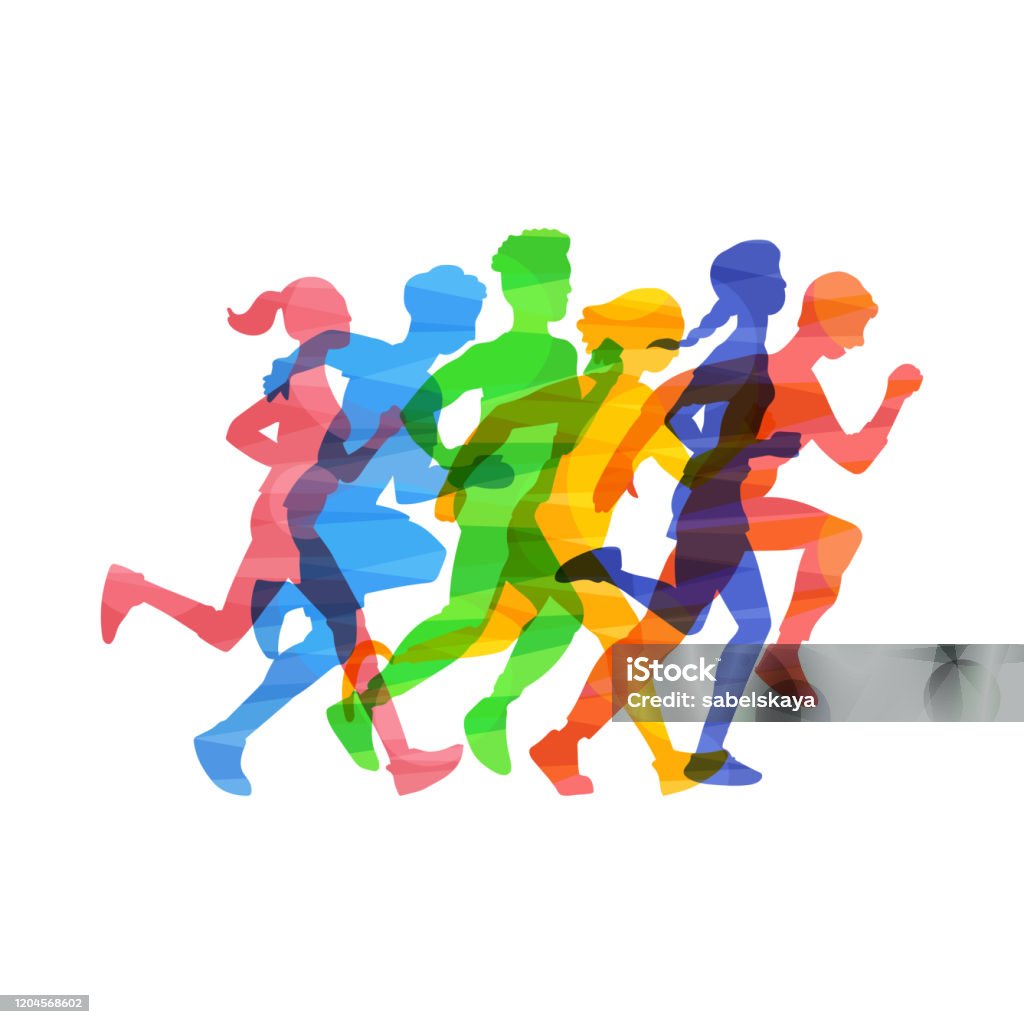 人群運行馬拉松向量插圖在顏色抽象效果隔離。 - 免版稅跑圖庫向量圖形