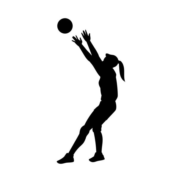 ilustrações de stock, clip art, desenhos animados e ícones de silhouette of female volleyball player flat vector illustration isolated. - beach body ball volleyball