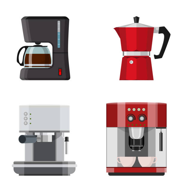 A set coffee machines A set coffee machines isolated on white background. Vector illustration in flat style. coffee maker stock illustrations