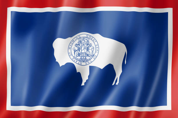 Wyoming flag, united states waving banner collection. 3D illustration