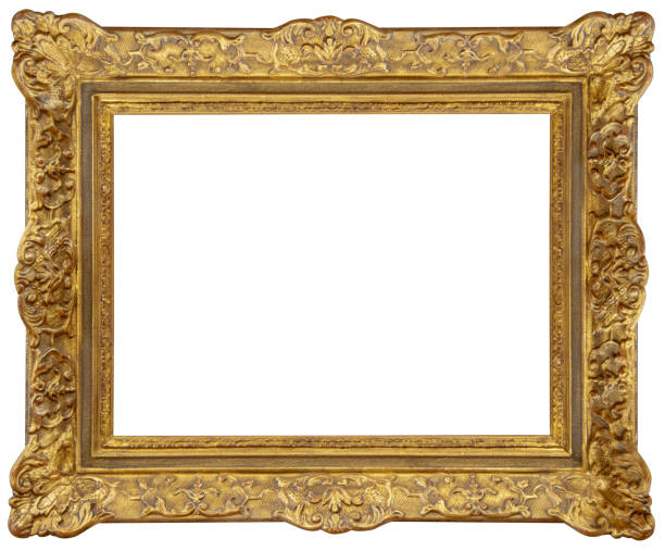 istock Rectangle Old gilded golden wooden frame isolated on white background 1204571945