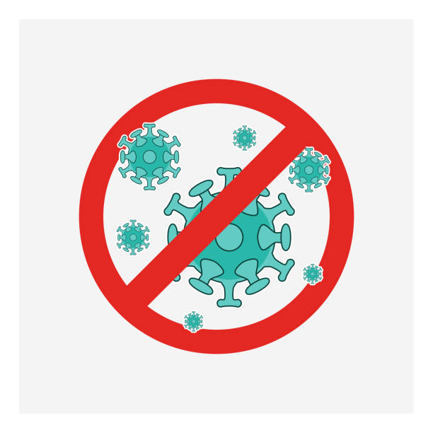 illustrazioni stock, clip art, cartoni animati e icone di tendenza di stop segno di virus, batteri, germi e microbo,icona vettoriale - ingrandimento su vasta scala