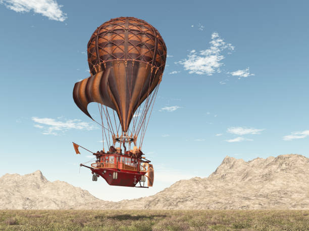 istock Fantasy hot air balloon over a landscape 1204577337