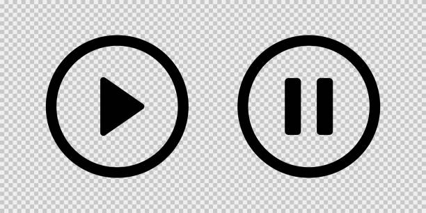 재생 및 투명 한 배경에 격리 된 벡터 버튼 검은 색 아이콘을 일시 중지합니다. 검은색 벡터 미디어는 일시 정지 아이콘또는 기호 기호를 재생합니다. - resting interface icons play symbol stock illustrations