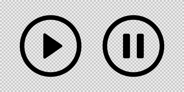 Play and pause vector button black icons isolated on transparent background. Black vector media play pause icons or sign symbols. Play and pause vector button black icons isolated on transparent background. Black vector media play pause icons or sign symbols. EPS 10 push pause stock illustrations