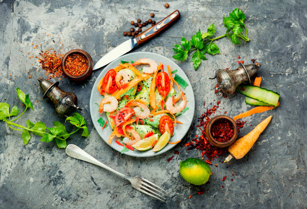 istock Salad with prawn and vegetables 1204580186