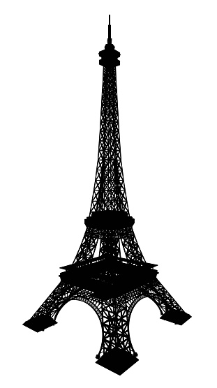 Computer generated 2D illustration with the silhouette of the Eiffel Tower in Paris