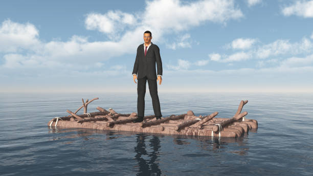 istock Business man on a raft in the open sea 1204581502