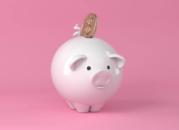 piggy bank mit dollar-münze - piggy bank savings coin bank investment stock-fotos und bilder