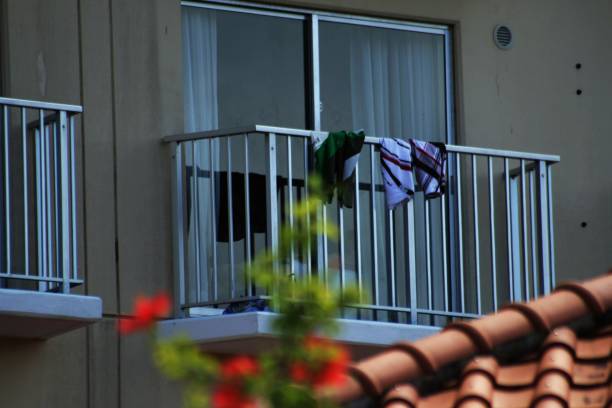 Clothes drying out in a hotel balcony