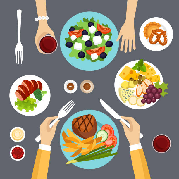 иллюстрация вектора просмотра ужина - food dining cooking multi colored stock illustrations