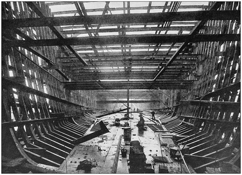 Antique photograph of the British Empire: Shipbuilding