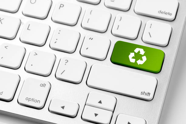 istock Recycle icon on computer keyboard for genn engery concept 1204588361
