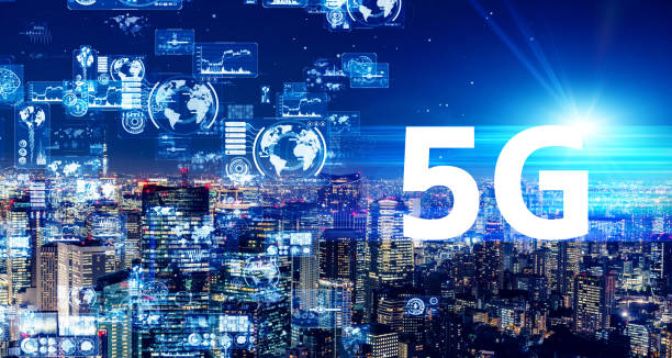 5G (5th generation) communication technology concept. Smart city. Telecommunication.