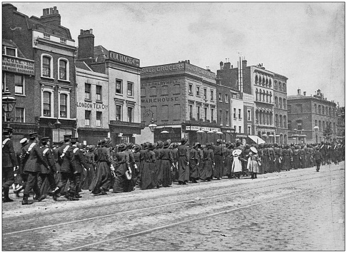 Antique photograph of the British Empire: Salvation Army procession in East End, London