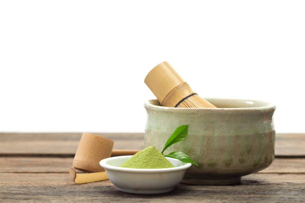 Putting Tea Bowl with bamboo whisk Japanese Tea Ceremony