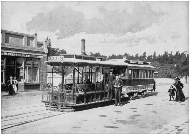 antikes foto des britischen imperiums: seilbahn in melbourne - cable car fotos stock-grafiken, -clipart, -cartoons und -symbole