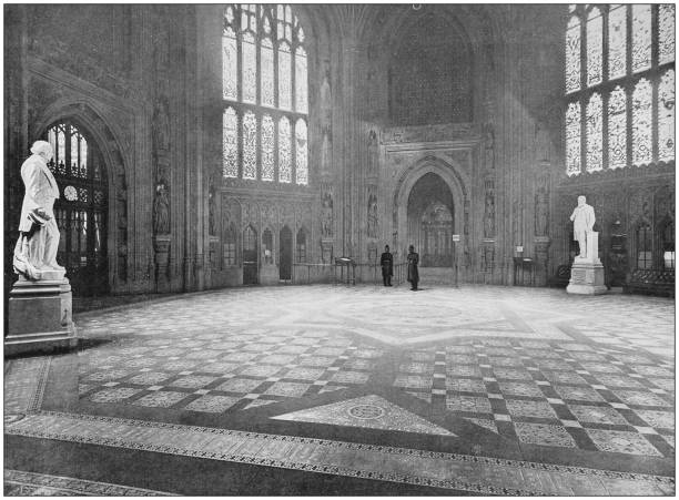 Antique photograph of the British Empire: Central Hall of the Houses of Parliament, Westminster Antique photograph of the British Empire: Central Hall of the Houses of Parliament, Westminster city of westminster london photos stock illustrations