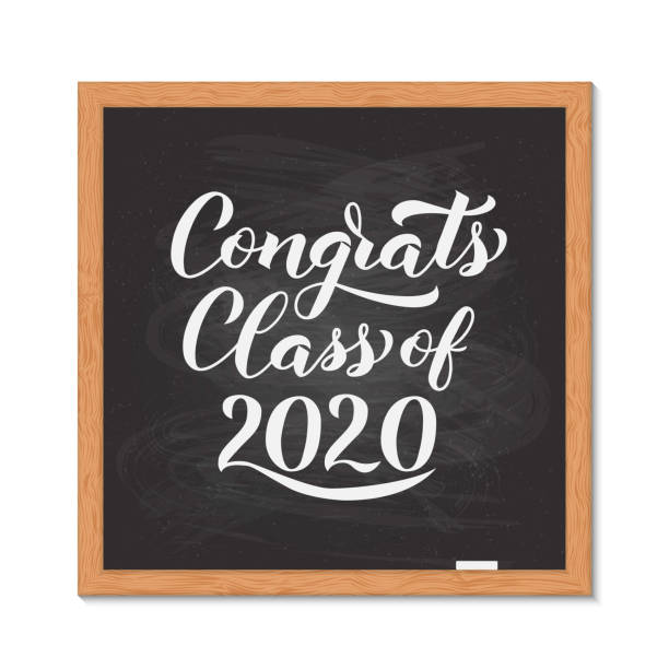 istock Congrats Class of 2020 hand written on chalkboard with wooden frame. Congratulations to graduates typography poster.  Vector template for greeting card, banner, sticker, label, t-shirt, etc. 1204599431