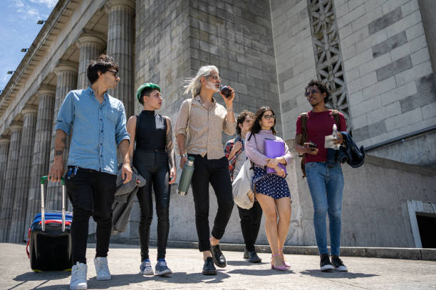 istock Group of students and a professor on an educational travel 1204600167