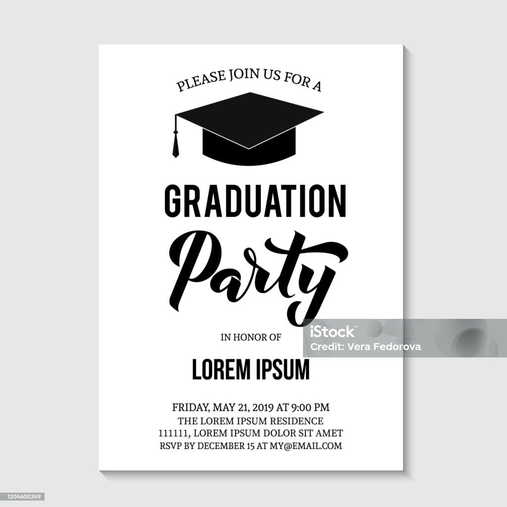 Graduation Party Invitation Card Template Black And White Grad Party Invite Graduation Celebration Announcement Vector Illustration Stock Illustration - Download Image Now - iStock graduation-party-invitation-card-template-black-and-white-grad-party-invite-graduation-celebration-announcement-vector-illustration-stock-illustration-download-image-now-istock