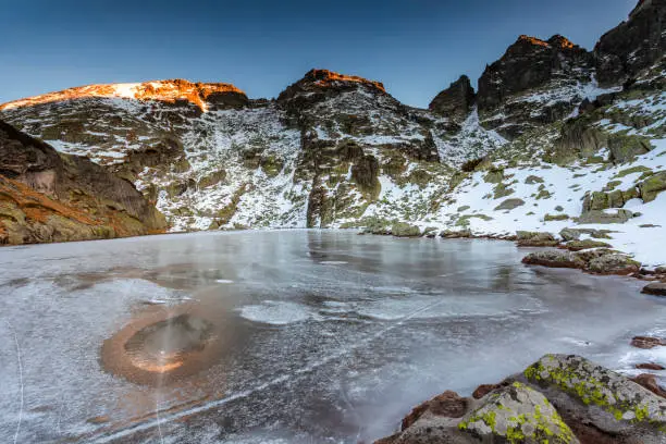 Frozen lake in Rila Mountains