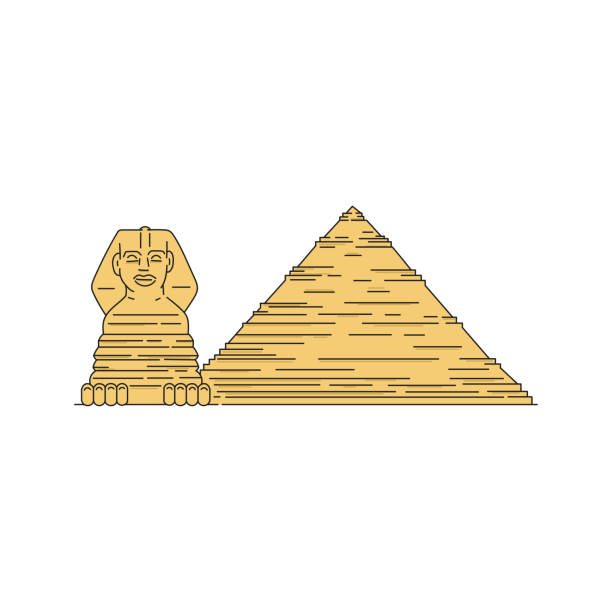 ilustrações de stock, clip art, desenhos animados e ícones de egyptian pyramid and sphinx landmarks, sketch vector illustration iisolated. - giza pyramids sphinx pyramid shape pyramid
