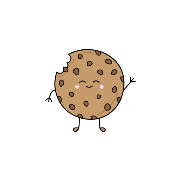 귀여운 초콜릿 칩 쿠키 - chocolate chip chocolate chip cookie cookie brown stock illustrations