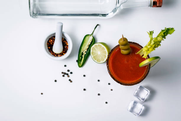Bloody Mary cocktail drink isolated on black background