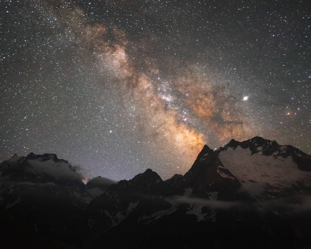 istock night sky with stars Milky Way over the mountains 1204611803