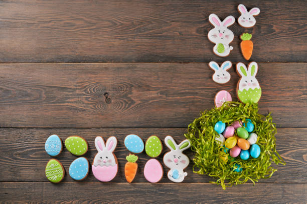 istock Easter ginger cookies and eggs in nest. 1204615286