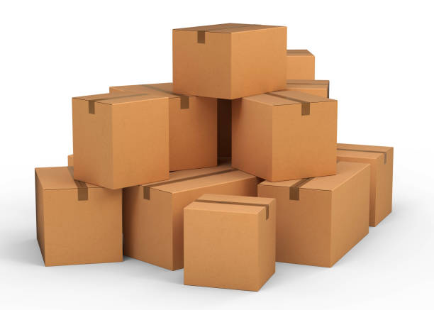 cardboard boxes 3d rendering - cardboard box imagens e fotografias de stock