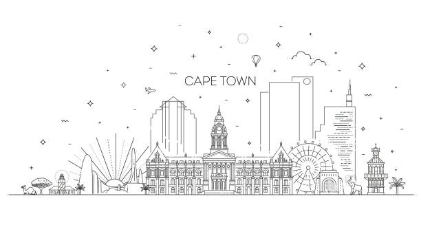 Cape Town architecture line skyline illustration Linear vector cityscape with famous landmarks, city sights, design icons. Landscape south africa cape town stock illustrations