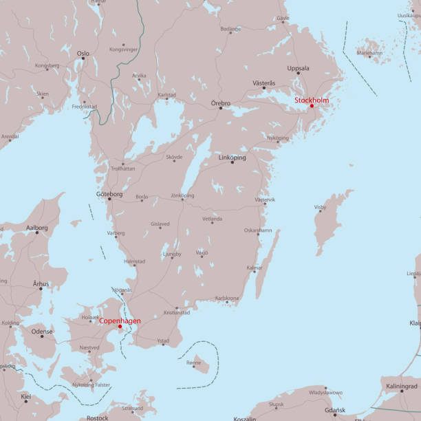 illustrazioni stock, clip art, cartoni animati e icone di tendenza di mappa vettoriale di viaggio stoccolma copenaghen - stockholm