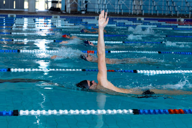 istock Swimmers swimming in the pool 1204618579