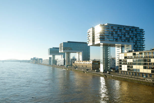 The Crane Buildings of the Rheinauhafen in bright sunlight
