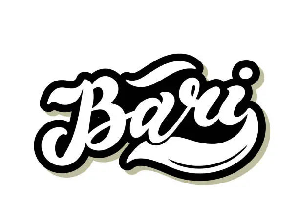 Vector illustration of Bari. The name of the Italian city in the region of Puglia. Hand drawn lettering