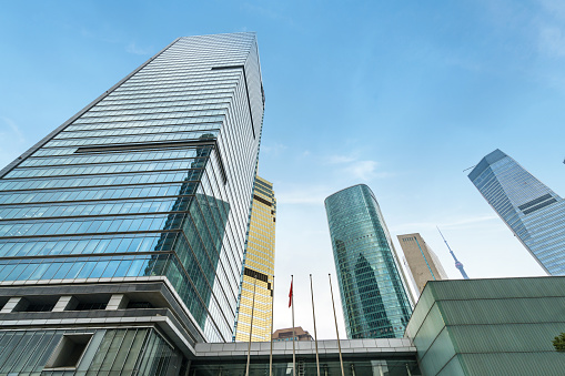 The skyscraper is at the world financial center in Shanghai, China