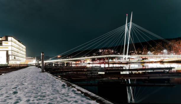 istock Pedestrian bridge on the Drammenselva River in Drammen 1204623052