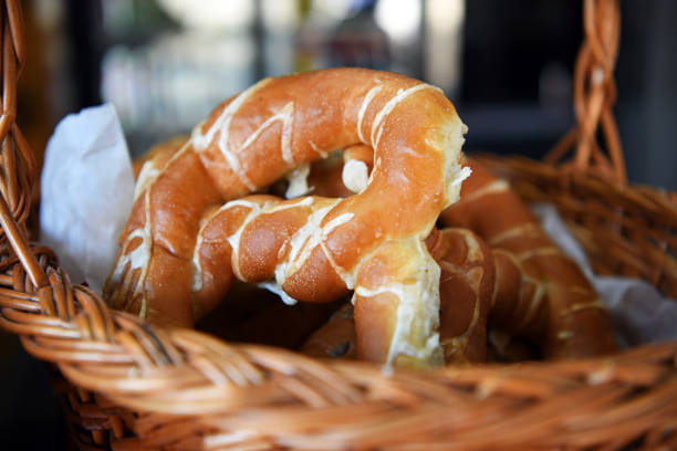istock Beautiful pretzels found in a wicker basket. 1204623131