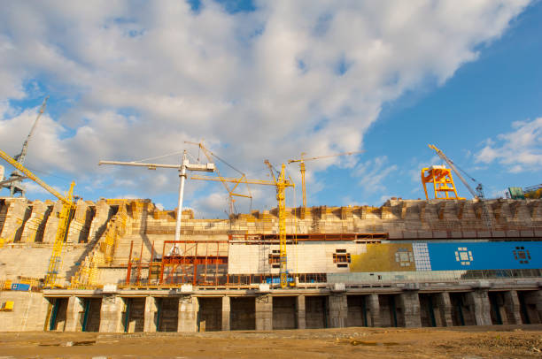 istock Dam construction for hydroelectric power station. 1204625121